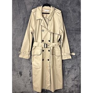NWT Justfab Long Trench Coat Women's Size XXL Beige Belted Lined Double Breasted
